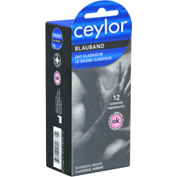 Ceylor «Blauband» 12 skin friendly condoms with cream lubricant, hygienically sealed in condom pods