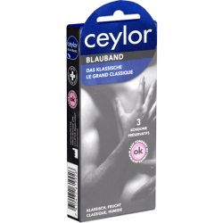 Ceylor «Blauband» 3 skin friendly condoms with cream lubricant, hygienically sealed in condom pods