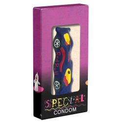 XL novelty condom with figure «Racing Car (blue)», 1 piece, hand-painted