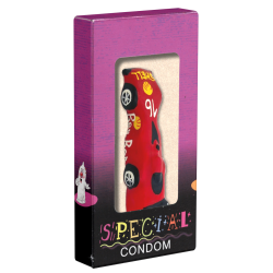XL novelty condom with figure «Racing Car (red)», 1 piece, hand-painted