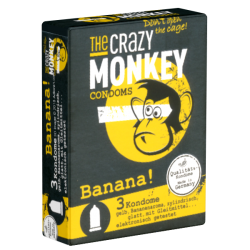 Crazy Monkey «Banana!» 3 naughty yellow condoms with banana flavour