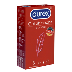 Durex «Gefühlsecht Classic» 8 hauchzarte Markenkondome mit Easy-On™-Passform