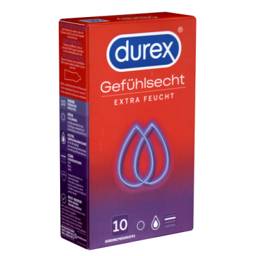 Durex «Gefühlsecht Extra Feucht» 10 extra feuchte und hauchzarte Markenkondome mit Easy-On™-Passform