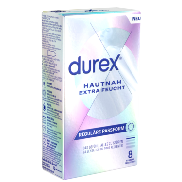 Durex «Hautnah Extra Feucht» (Invisible) 8 extra wet and ultra thin quality condoms with Easy-On™ shape