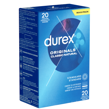 Durex «Originals Classic Natural» 20 quality condoms with anatomical Easy-On™ shape for easy handling