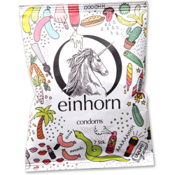 Einhorn Condoms: 7 vegane Kondome in der Chipstüte, Motiv «Penisgegenstände»