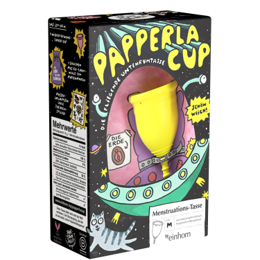 Einhorn «PapperlaCup» (size M) yellow menstrual cup made of silicone - the beautifully soft cup underneath