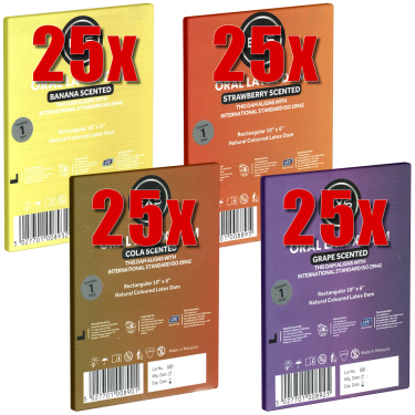 EXS «Scented Latex Dams» 100 Lecktücher aus Latex in 4 Farben/Aromen