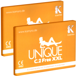 Kamyra «Unique C.2 Free XXL» Doppelpack - 2 Kondomkarten mit je 3 großen latexfreien Kondomen