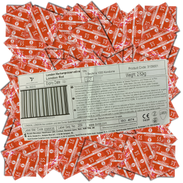 London «Red» 1000 red condoms with strawberry flavour (bulk pack)