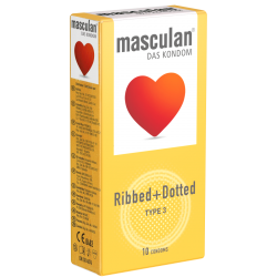 Masculan «Typ 3» (ribbed/dotted) 10 gerippt-genoppte Kondome für mehr Gefühl