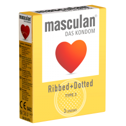 Masculan «Typ 3» (ribbed/dotted) 3 gerippt-genoppte Kondome für mehr Gefühl