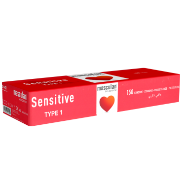 Masculan «Typ 1» (sensitive) 150 zarte rosa Kondome für sinnliche Momente, Vorratsbox!