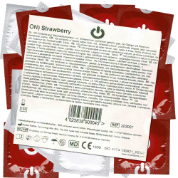On) «Strawberry» 100 red condoms with strawberry flavor, bulk pack