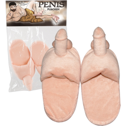 Orion «Penis Puschen» Plüsch-Hausschuhe mit Penis und Hoden (hautfarben)