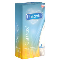 Pasante «Climax» 12 gerippte Kondome mit Spezialbeschichtung (wärmend und kühlend)