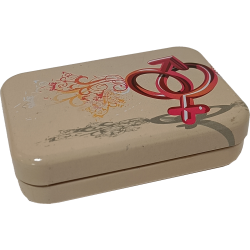 Sico «Condom Box»  tin box, rectangular, natural coloured with motif