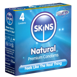 Skins «Natural» 4 natürliche Kondome aus kristallklarem Latex - ohne Latexgeruch