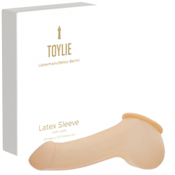 Toylie Latex Penis Sleeve «ADAM 4.5» semi-transparent, with molded glans and scrotum - suitable for vegans
