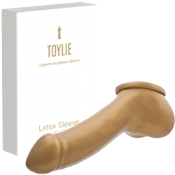 Toylie Latex Penis Sleeve «ADAM 5.5» golden, with molded glans and scrotum