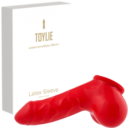 Toylie Latex Penis Sleeve «DANNY» red, with strong veins and testicle divider