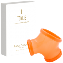 Toylie Latex-Penishülle «GIL» neon-orange, ohne Schaft, mit Penisring und Hodenring