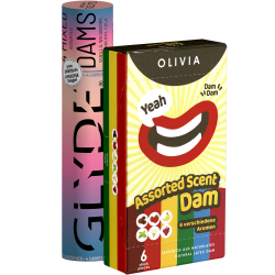 ! Kondomotheke® Dams-Doppel - 2x bunte Lecktücher mit Geschmack, Sheer Glyde & Olivia Mix