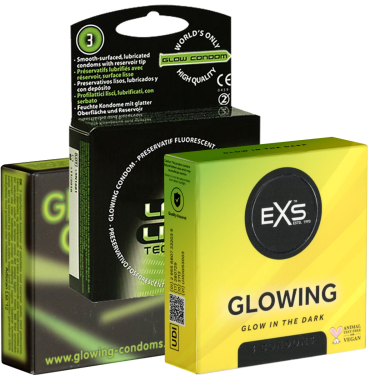 Kondomotheke® Glow Mix Nr.2 - 3x3 glowing condoms for more fun in the dark