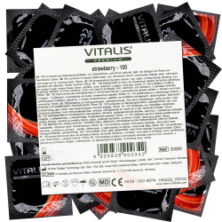 Vitalis PREMIUM «Strawberry» 100 rote Kondome für Oralsex - mit Erdbeer-Aroma, Maxipack