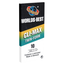Worlds Best «Cli-Max Twin Form» 10 gerippt-genoppte Kondome mit raffiniert doppelt geformtem Ende