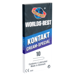 Worlds Best «Kontakt Cream Special» 10 thinner condoms from Denmark