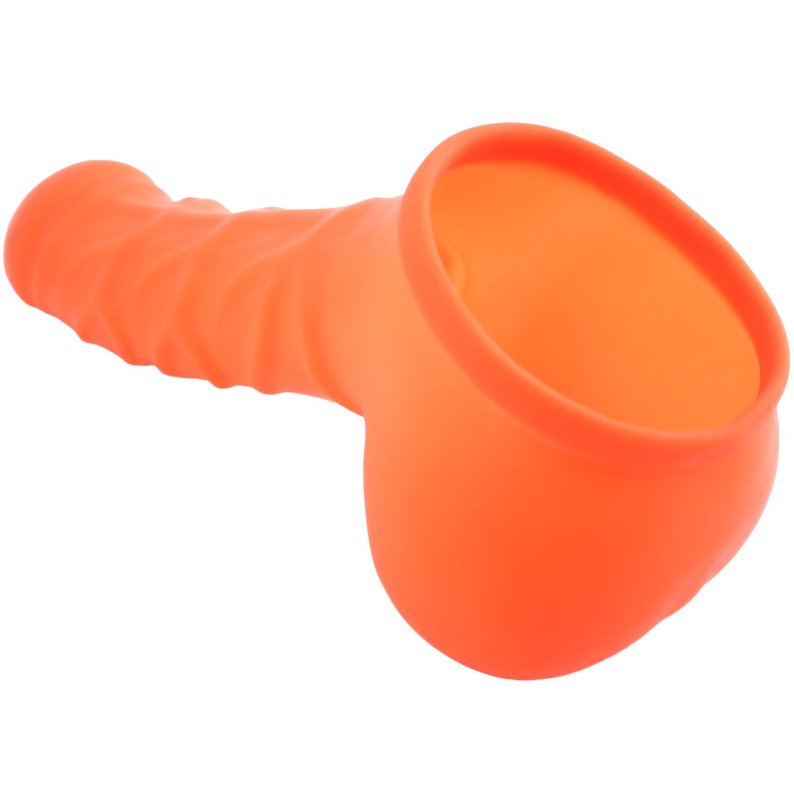 Toylie Latex Penis Sleeve «FRANZ» neon orange (glow effect), with strong veins and molded scrotum