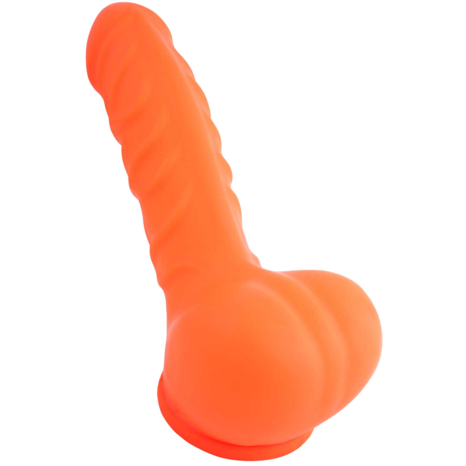 Toylie Latex Penis Sleeve «FRANZ» neon orange (glow effect), with strong veins and molded scrotum