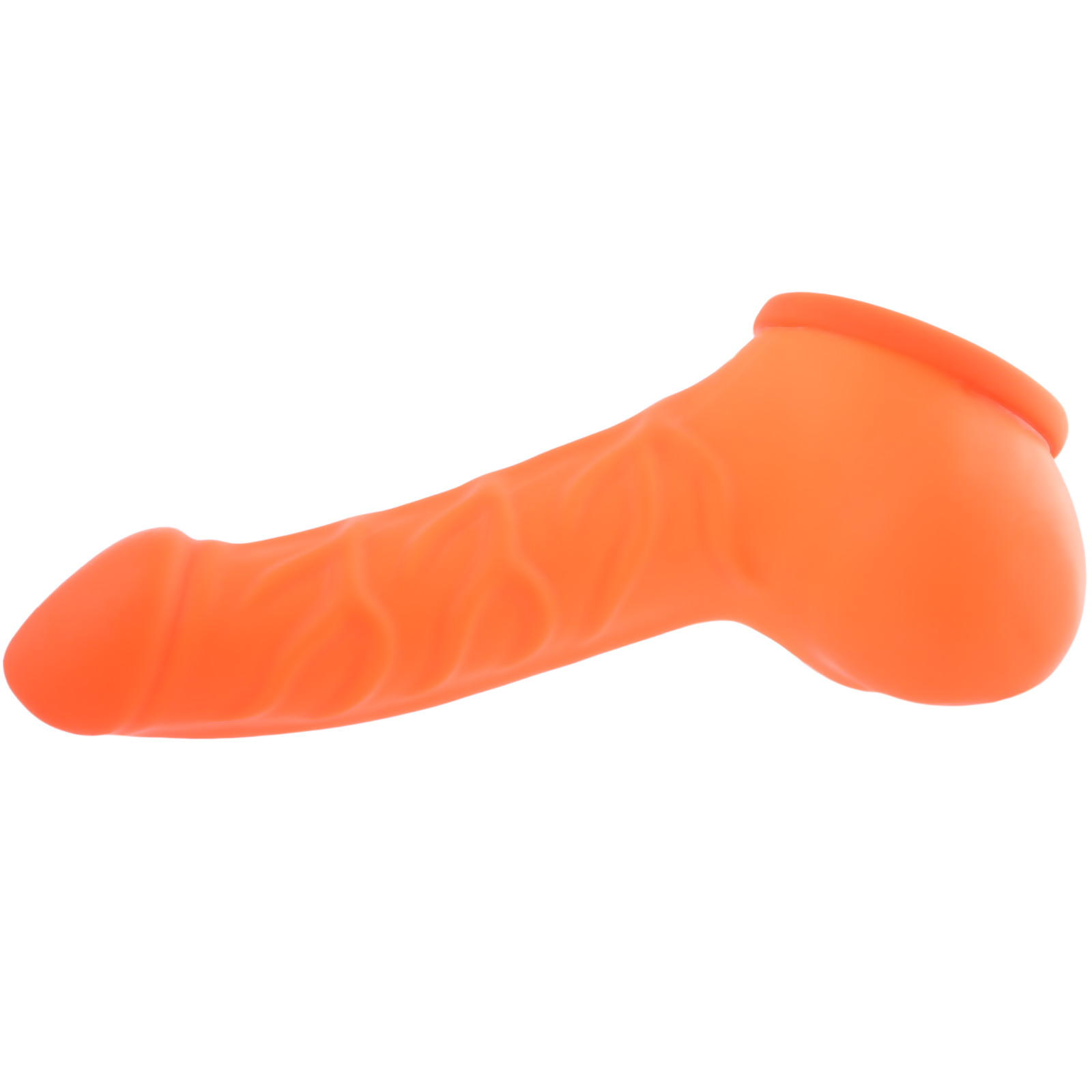 Toylie Latex Penis Sleeve «FRANZ» neon orange (glow effect), with strong veins and molded scrotum