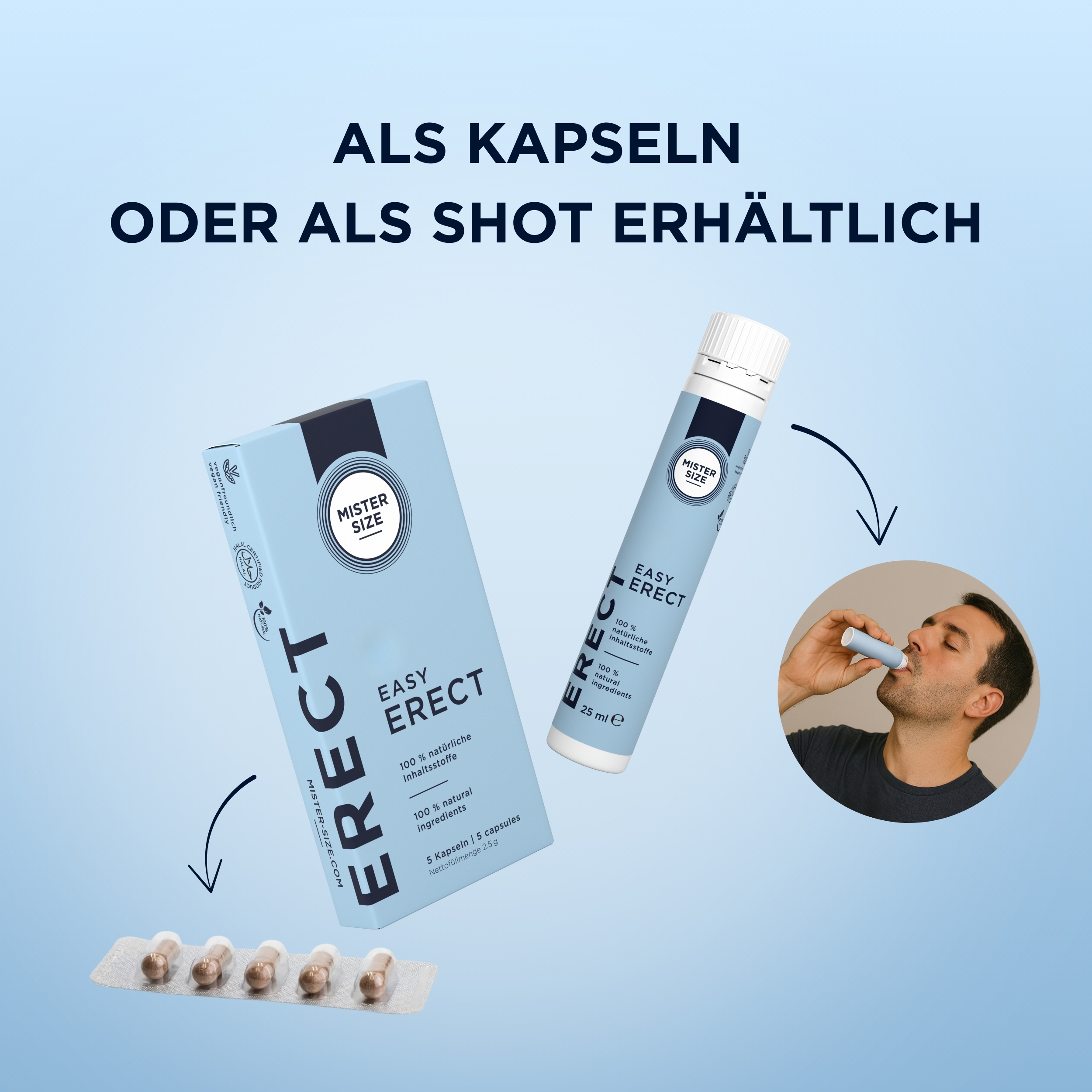 Mister Size «Easy Erect» 25ml Shot für Männer zur Erektionssteigerung, vegan, halal