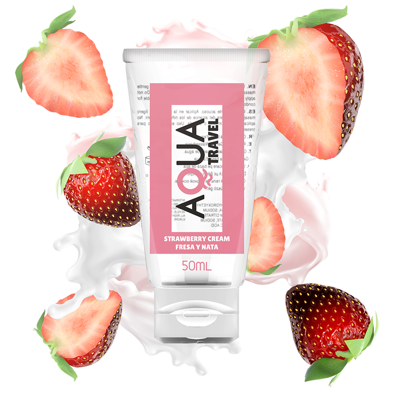 AQUA «Travel» Strawberry Cream, 50ml wasserbasiertes Gleitgel mit Geschmack für Oralverkehr
