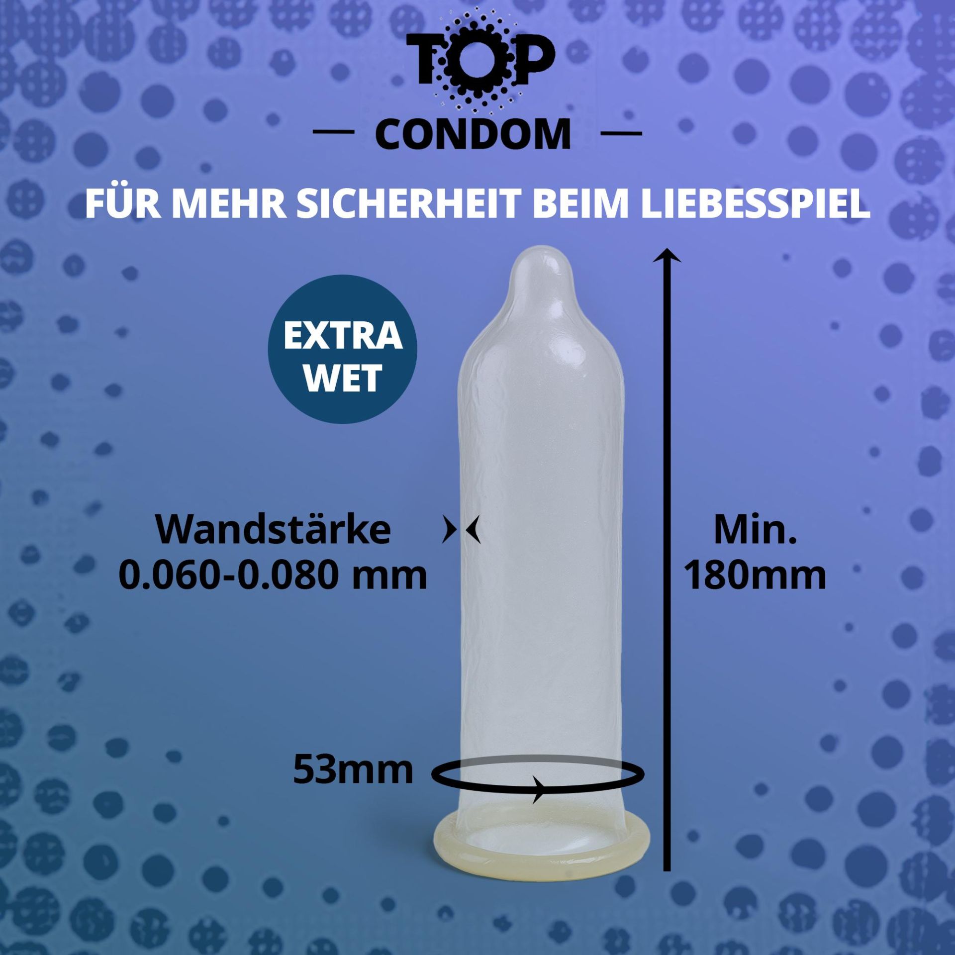TOP «Azur Dream» Extra Wet, 50 extrafeuchte Kondome für spontane Intimität