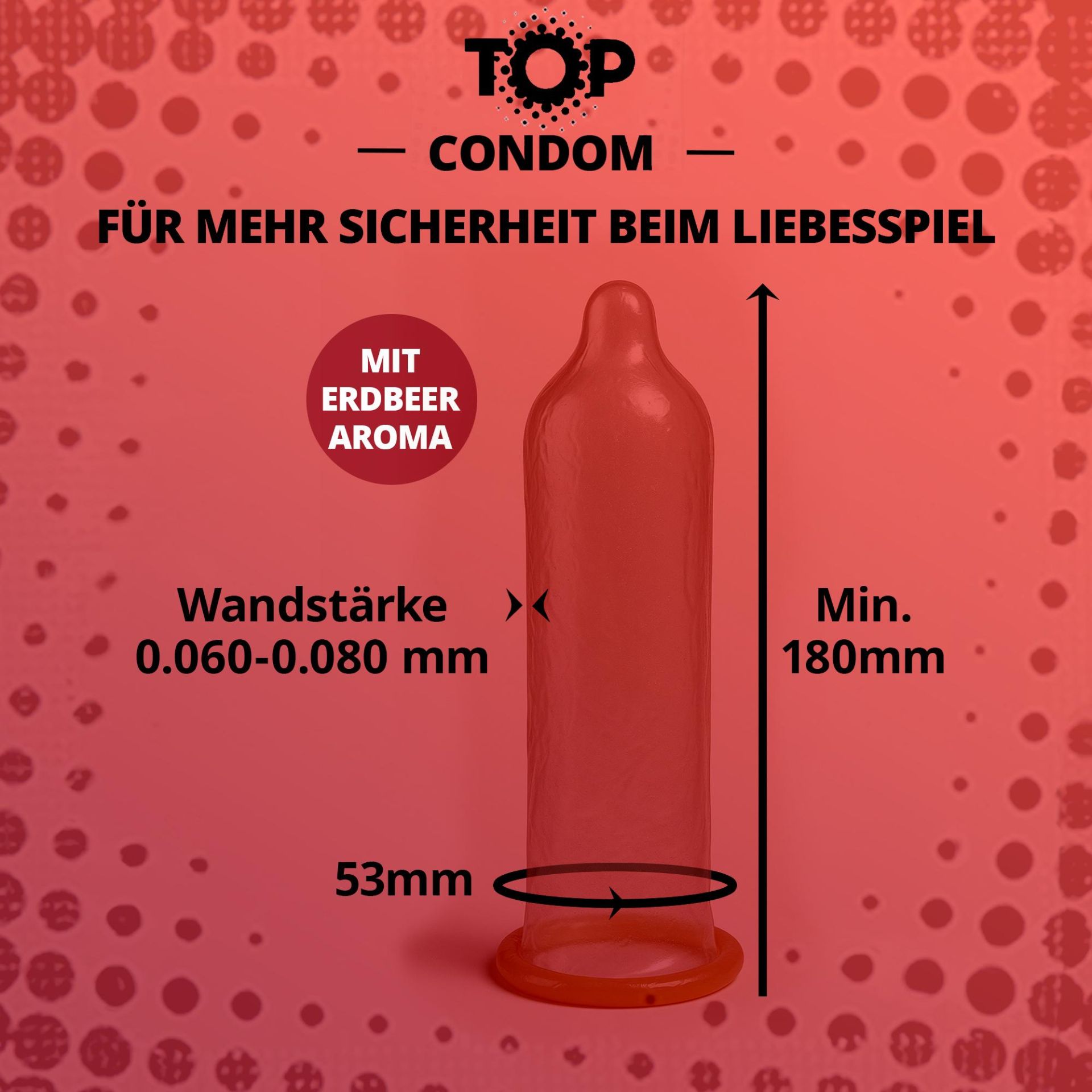 TOP «Berry Exciting» Red Strawberry, 50 rote Kondome mit Erdbeergeschmack
