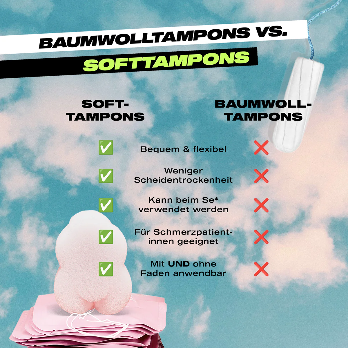 Nevernot «Soft-Tampons» 10 Stück, aus super weichem Schaumstoff, mit optionalem Faden