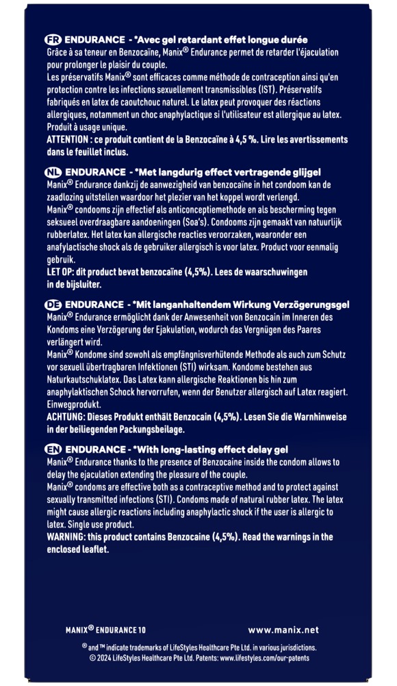 Manix «Endurance» 10 aktverlängernde Kondome mit Benzokain (5)