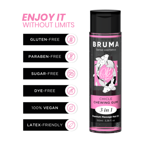 BRUMA «3 in 1 Chicle» Chewing Gum, 100ml wärmendes Massagegel mit Kaugummi-Geschmack (10)