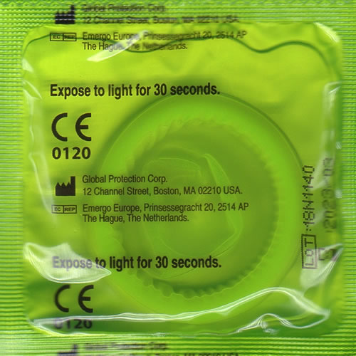 Pasante «Glow» (Vorratspackung) 144 leuchtende Kondome mit grünem Leuchteffekt