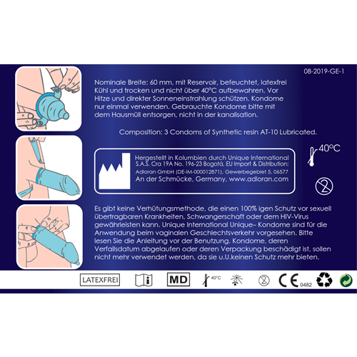 Kamyra «Unique C.2 Pull» condom card with 3 latex free condoms