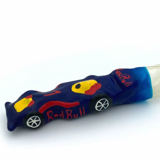 XL novelty condom with figure «Racing Car (blue)», 1 piece, hand-painted