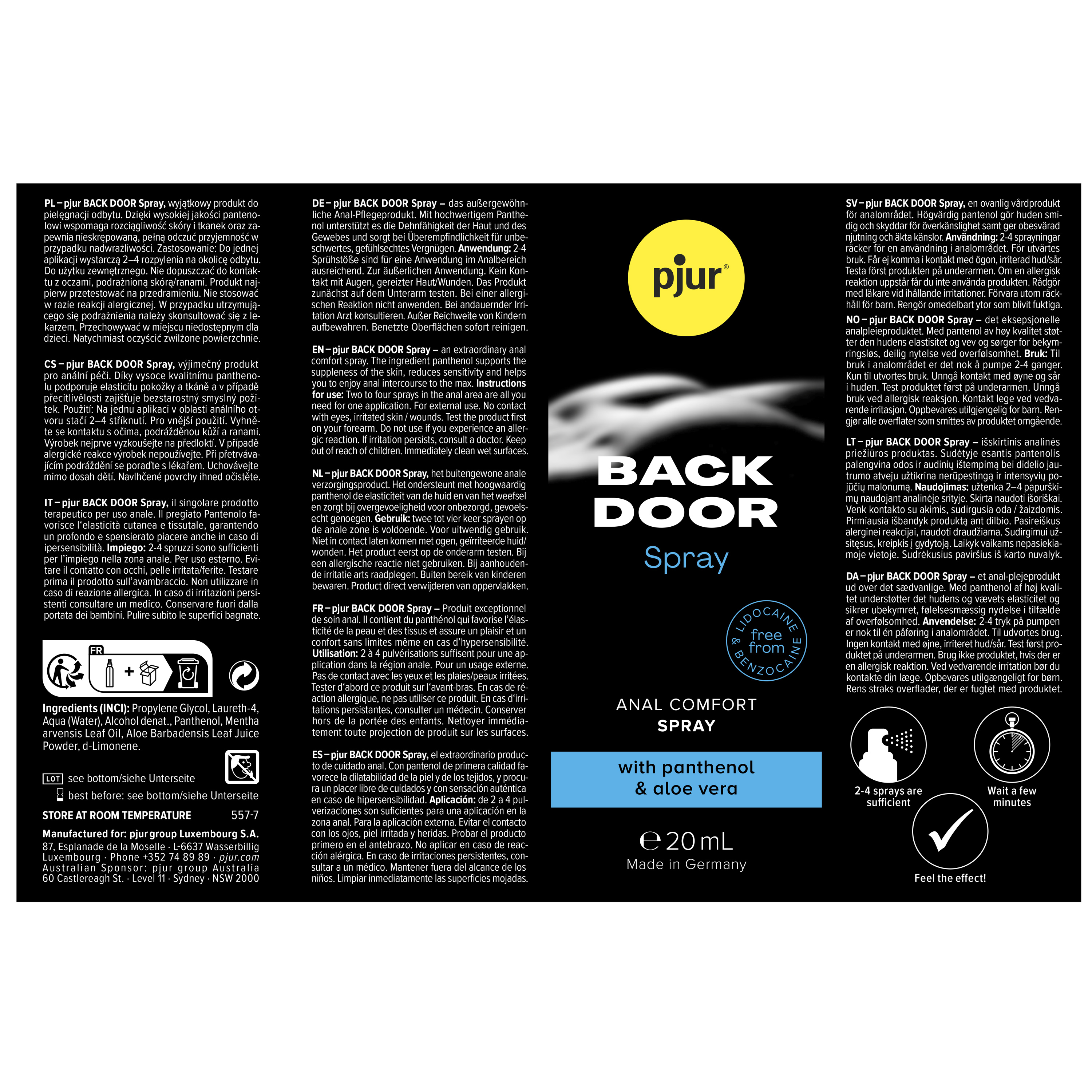 pjur® BACK DOOR «Anal Comfort Spray» entspannendes Anal-Spray mit Panthenol und Aloe Vera 20ml