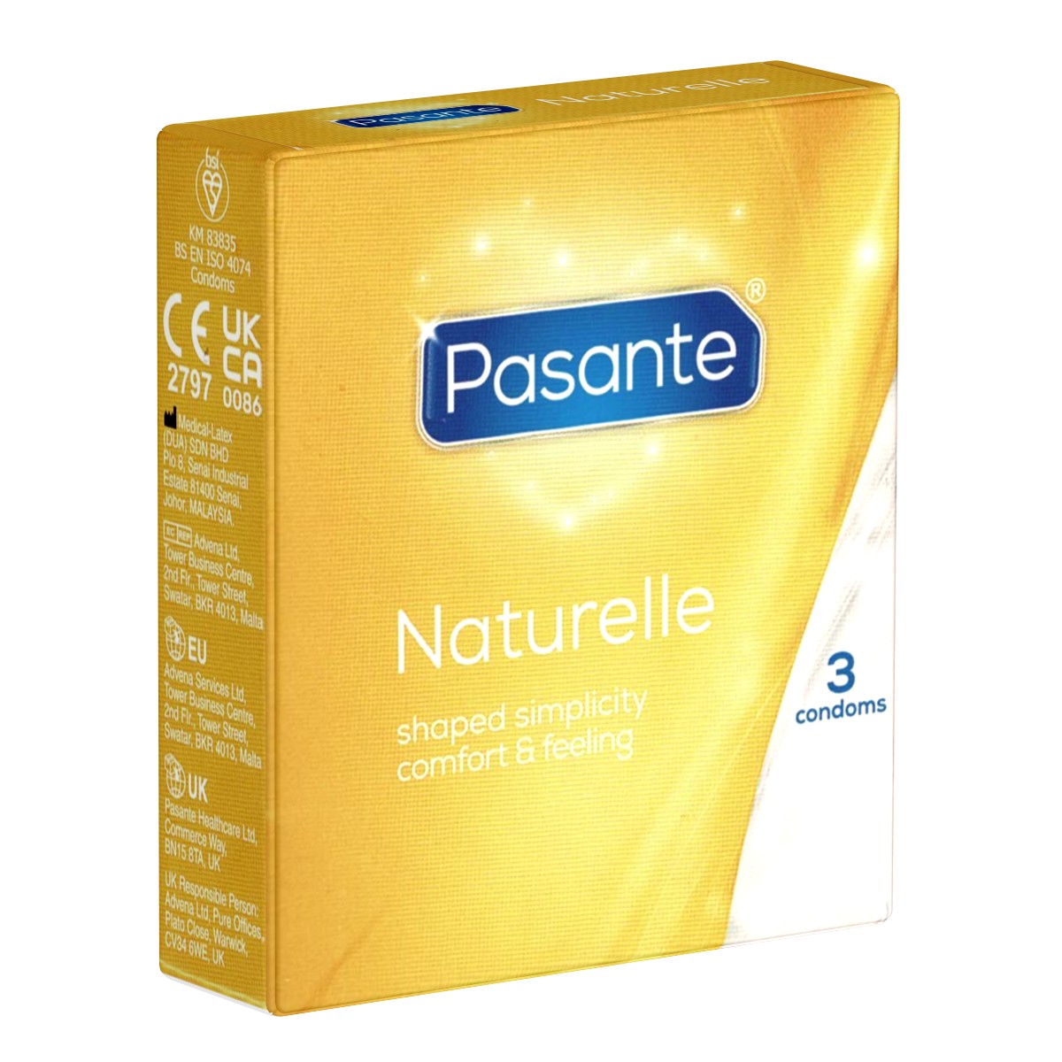 Pasante «Naturelle» (Vorteilspack!) 12x3 anatomisch geformte Kondome mit 66mm-Kopfteil