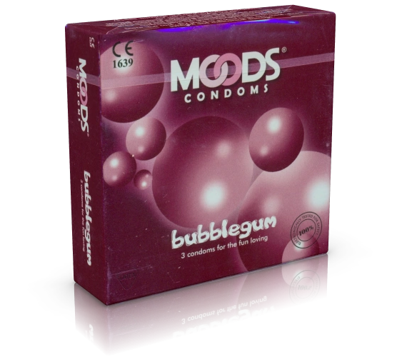 MOODS «Bubblegum Condoms» 3 condoms with bubblegum flavour for cheeky pleasure-lover