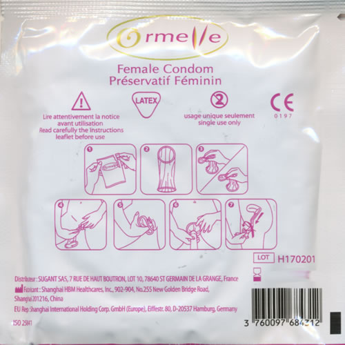 Ormelle «Female Condom» 5 French female condoms, made of latex