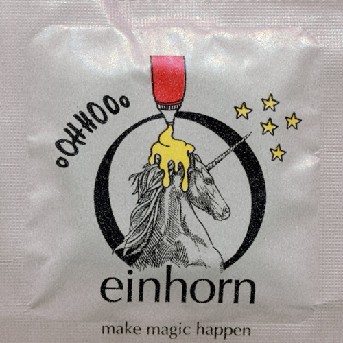 Einhorn Condoms: 7 vegan condoms in the chips bag, design «Penisgegenstände» (penis objects)