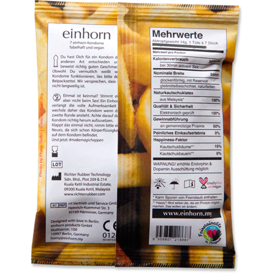 Einhorn Condoms: 7 vegan condoms in the chips bag, design «Food Porn»